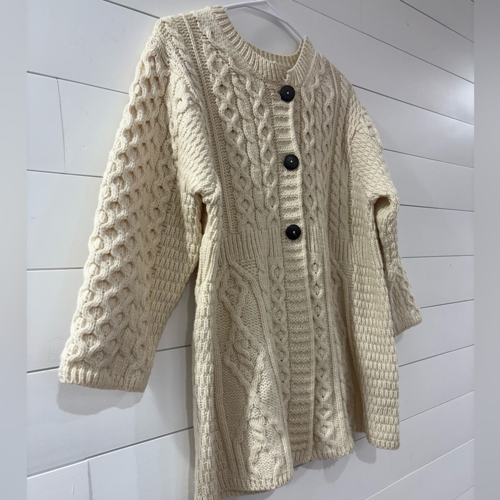 Kilronan Knitwear Merino Wool Cable Knit Cardigan‎ Sweater Ireland L - Picture 3 of 14
